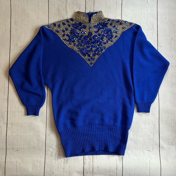 New With Tags Della-Knit 100% Wool Royal Blue Zip Up Sweater - Picture 4 of 8
